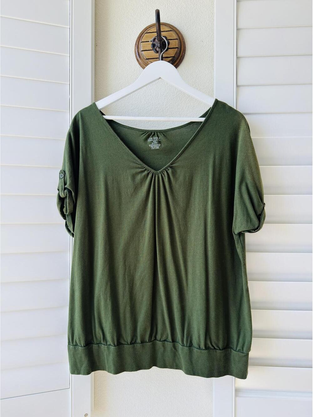 Lane Bryant Olive Green V-Neck Blouson Top - Size 22/24